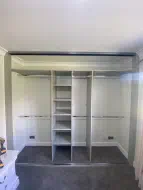 Pearl grey interior deisgned for 3 sliding doors lots of double hanging and small amount of shelf space, fitted in Willey Flats - Yarm